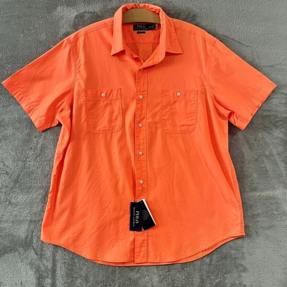 Polo Ralph Lauren Men's Classic Fit Washed Poplin Shirt Orange Size XL